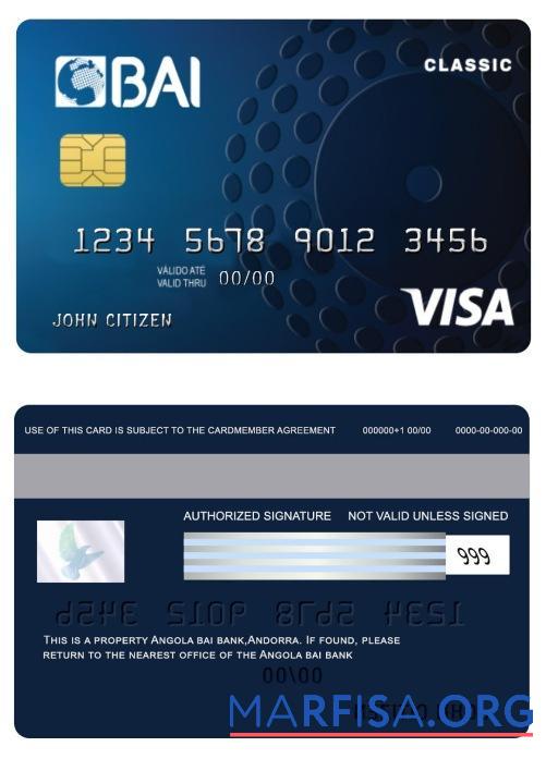 Realistic Angola Bai bank classic credit visa card template